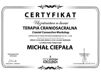 Michał-certyfikat terapia craniosacralna
